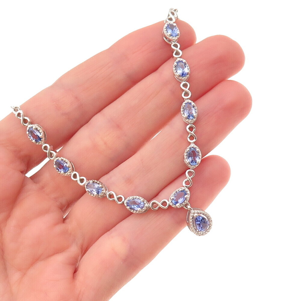 Chuck Clemency 925 Sterling Real Tanzanite Infinity Singapore Chain Necklace 18"